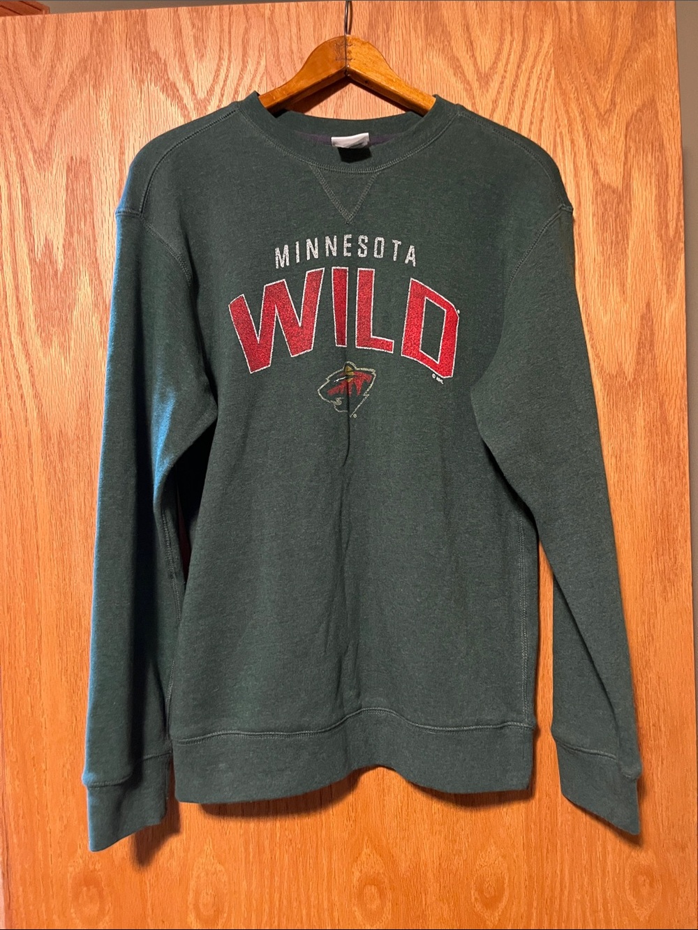 NHL Minnesota Wild Dark Green Crewneck Sweatshirt with Red Logo